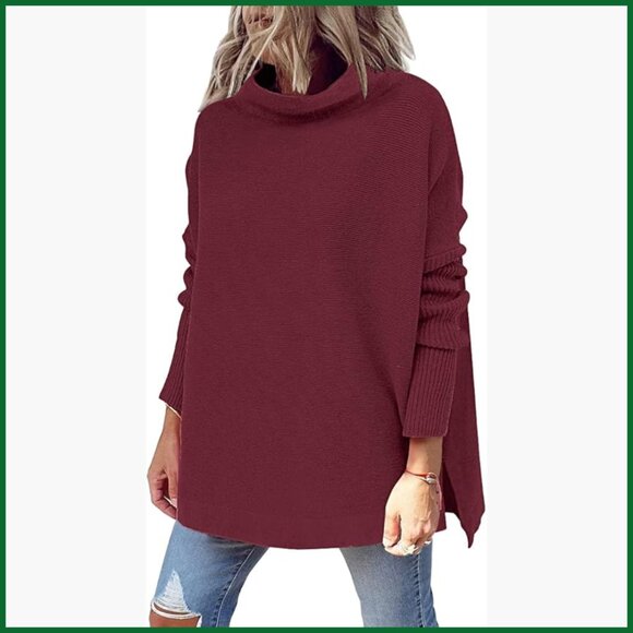 Mock Turtleneck Sweater Pullover Oversized Long Sleeve Knit Top